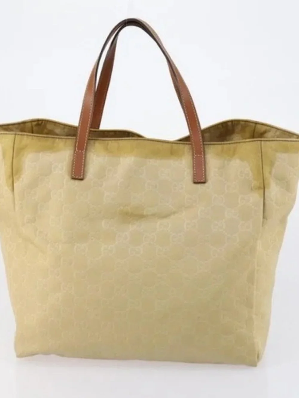 GUCCI GG Canvas Tote Bag Nylon Leather 2 Set Beige Auth 148483